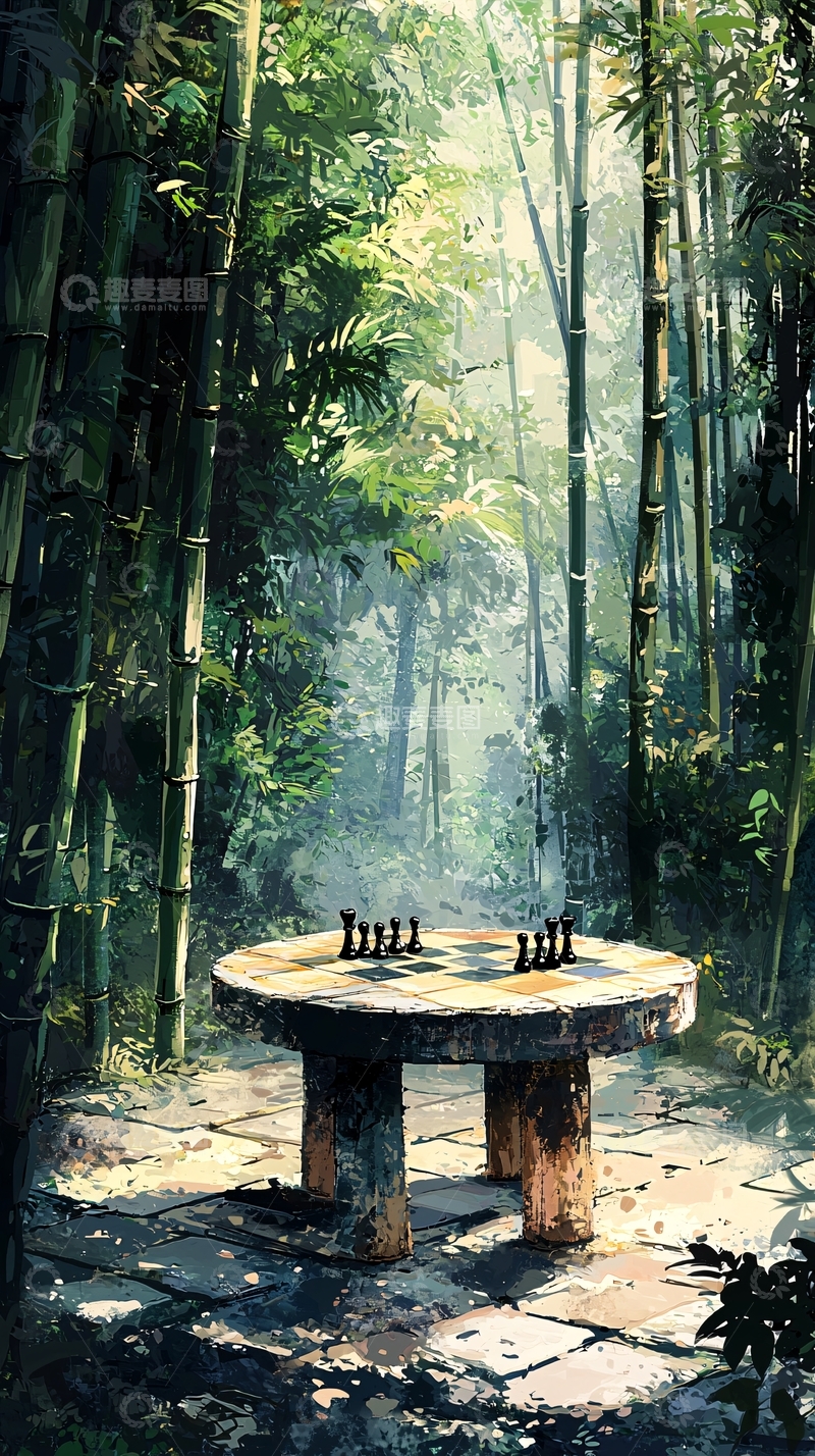 高清大图下载【趣麦麦图】竹林小径石桌