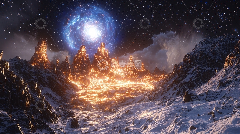 高清大图下载【趣麦麦图】燃烧的雪山与蓝色星云