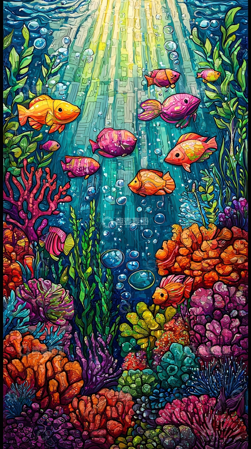 高清大图下载【趣麦麦图】海底鱼群珊瑚