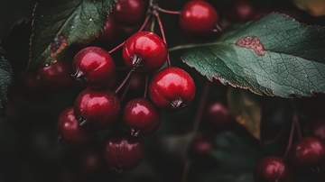 红果子枝头暗色调特写