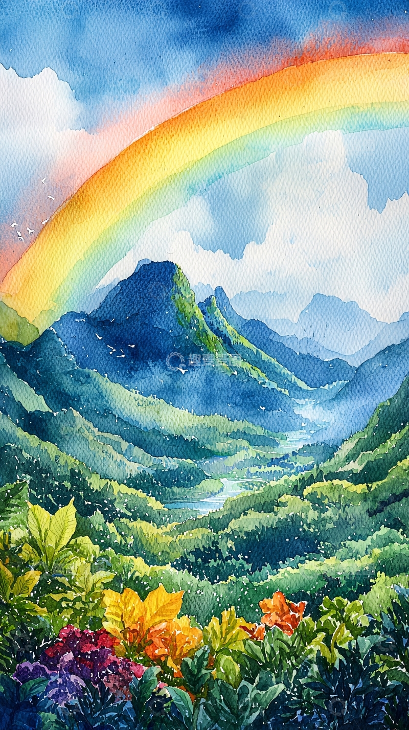 高清大图下载【趣麦麦图】彩虹山谷风景画