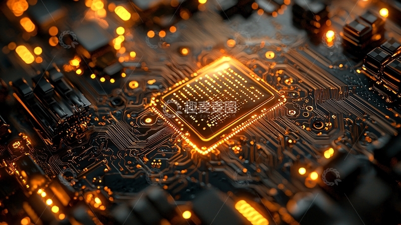 高清大图下载【趣麦麦图】发光电路板中央处理器特写