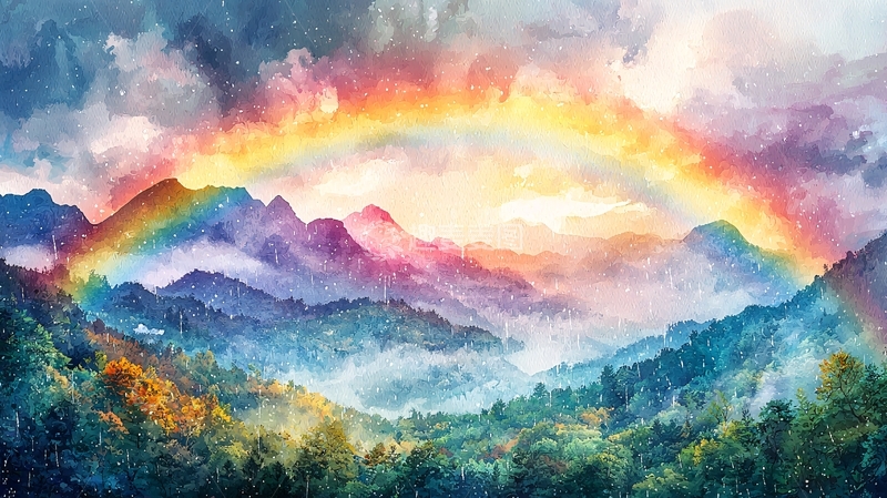 高清大图下载【趣麦麦图】山间彩虹