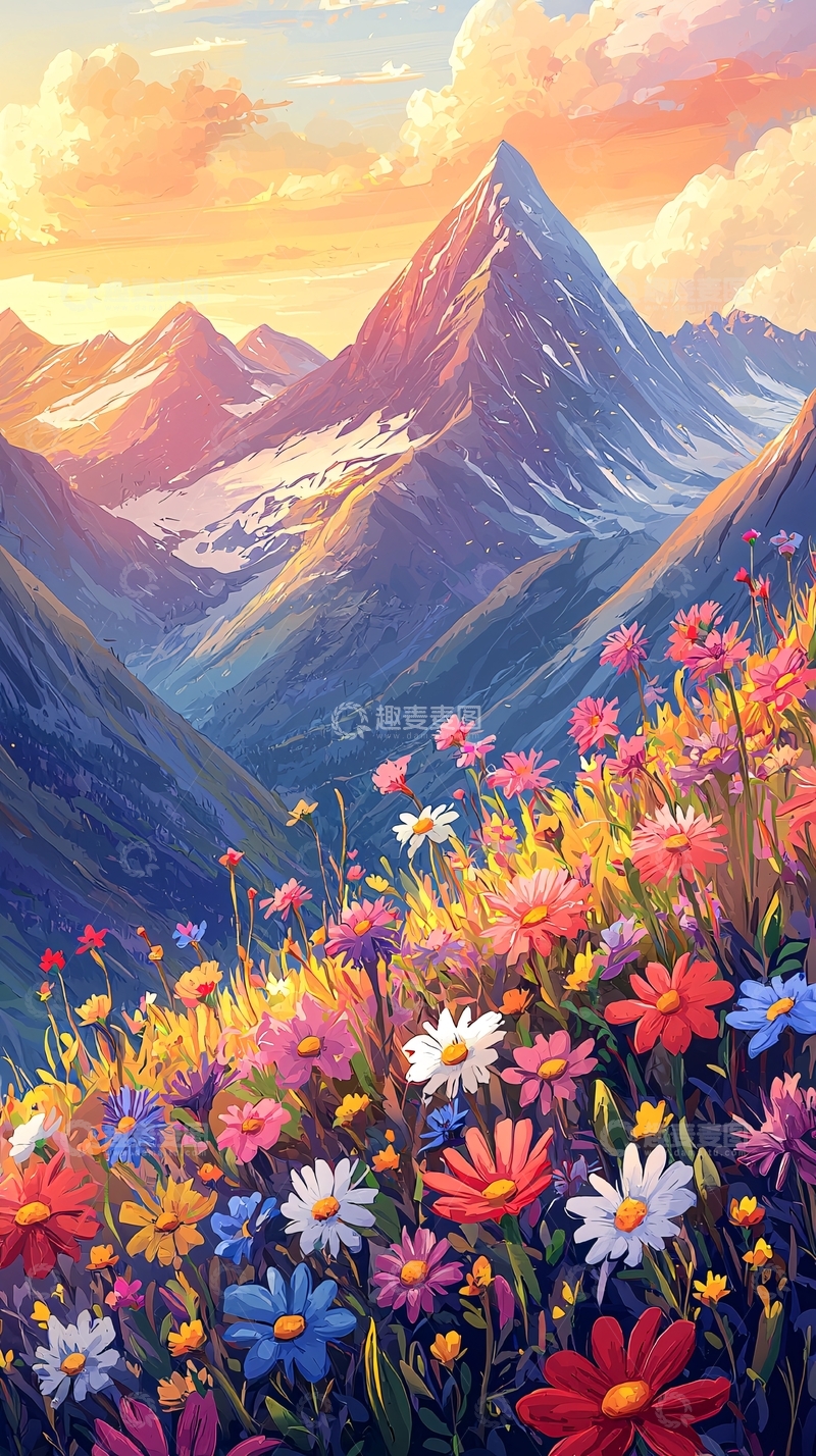高清大图下载【趣麦麦图】鲜花盛开的山景