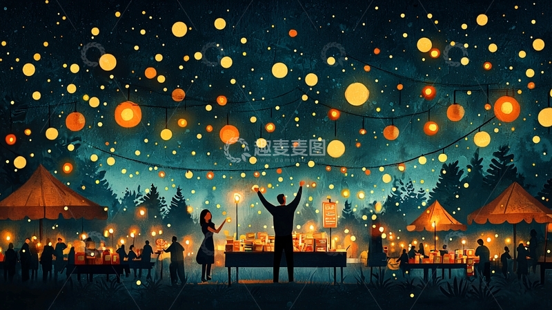 高清大图下载【趣麦麦图】星空下浪漫的节日聚会