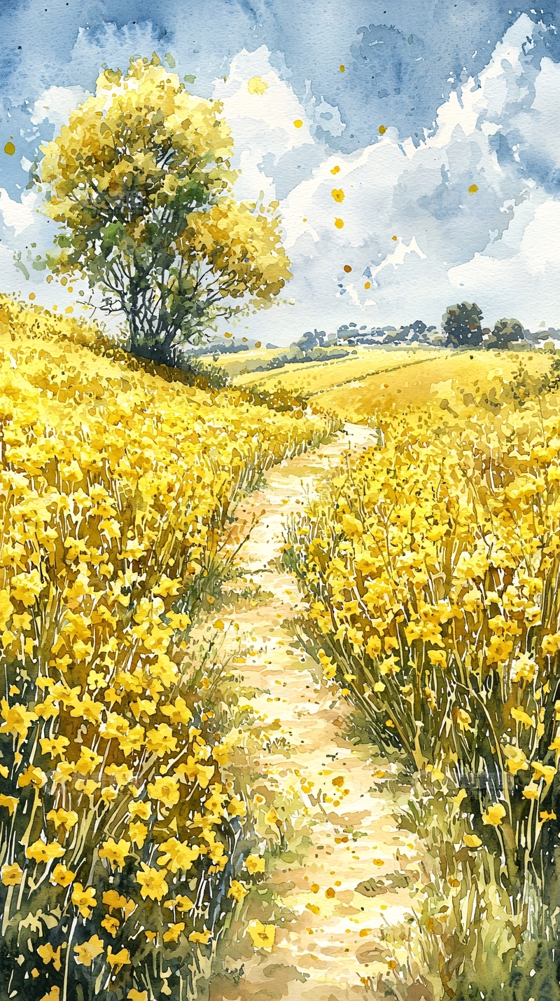 高清大图下载【趣麦麦图】田园小路金黄花海