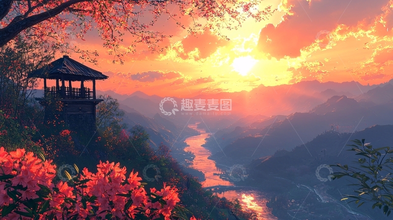 高清大图下载【趣麦麦图】日落山景