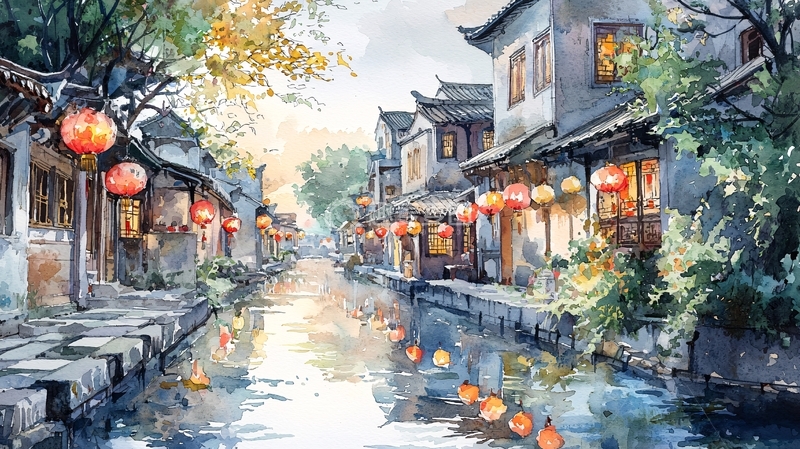 高清大图下载【趣麦麦图】水墨江南小镇风光