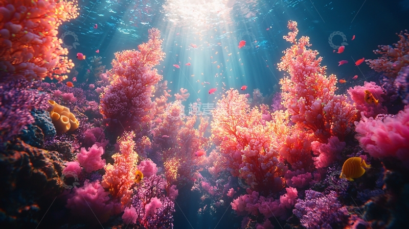 高清大图下载【趣麦麦图】阳光透过海水照射珊瑚礁