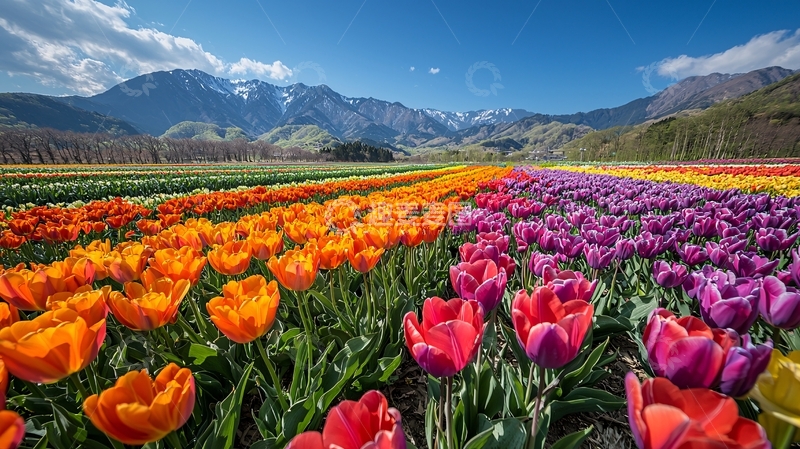 高清大图下载【趣麦麦图】彩色郁金香花田