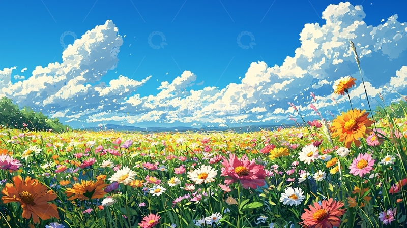 高清大图下载【趣麦麦图】阳光明媚花海蓝天