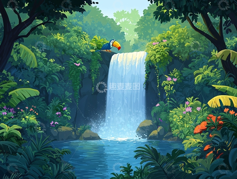 高清大图下载【趣麦麦图】热带雨林瀑布