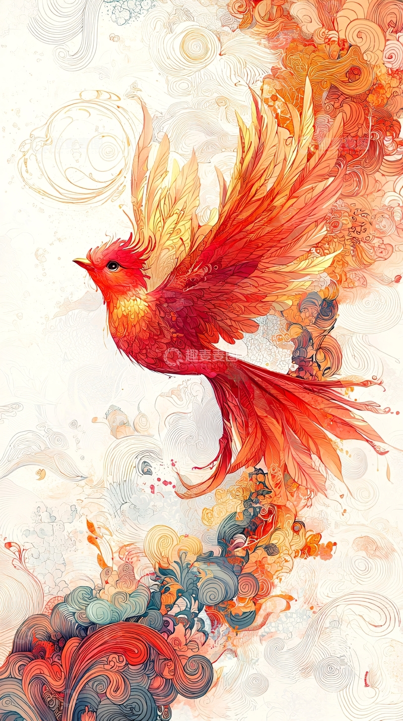 高清大图下载【趣麦麦图】红色火焰鸟飞舞