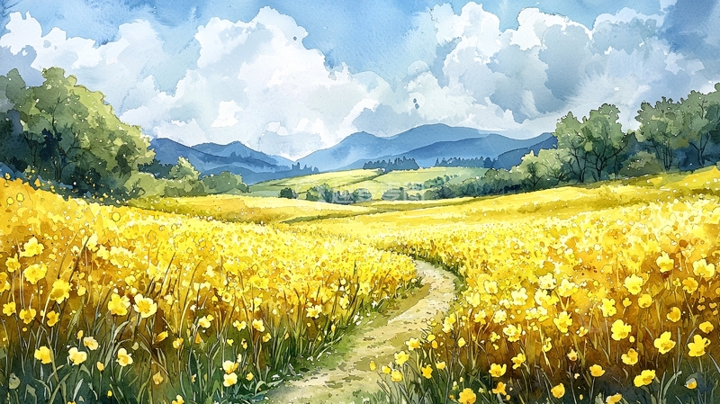 高清大图下载【趣麦麦图】水彩田野风景