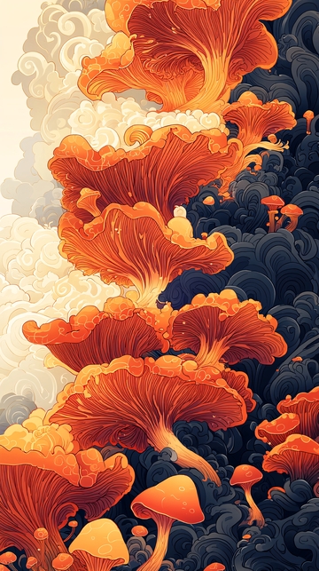 橙色蘑菇云的奇幻场景