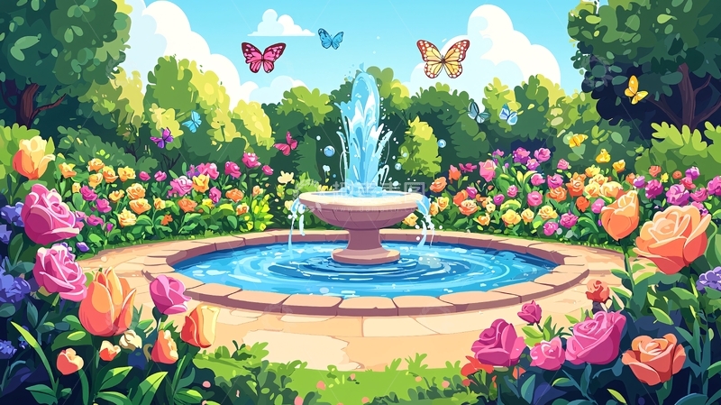 高清大图下载【趣麦麦图】春日花园喷泉