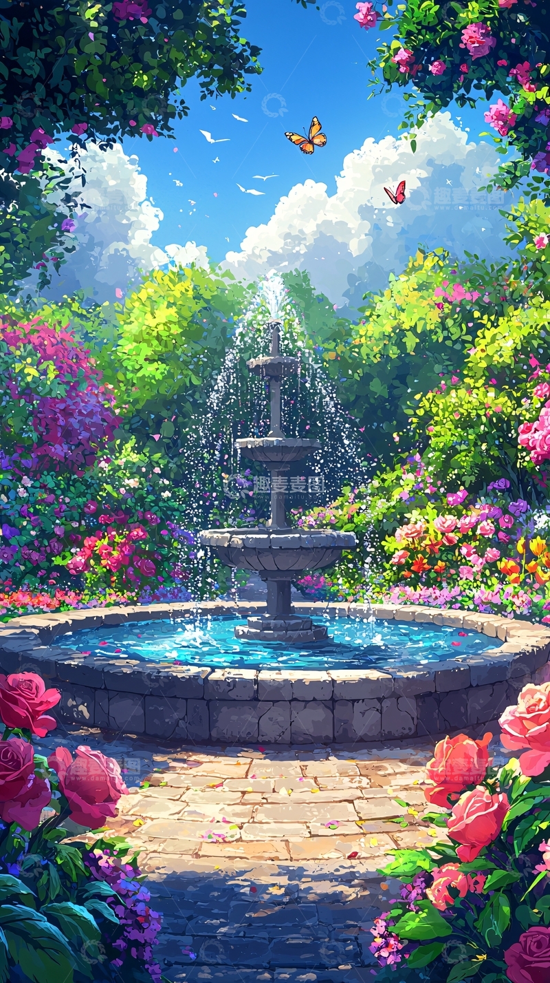 高清大图下载【趣麦麦图】梦幻花园喷泉