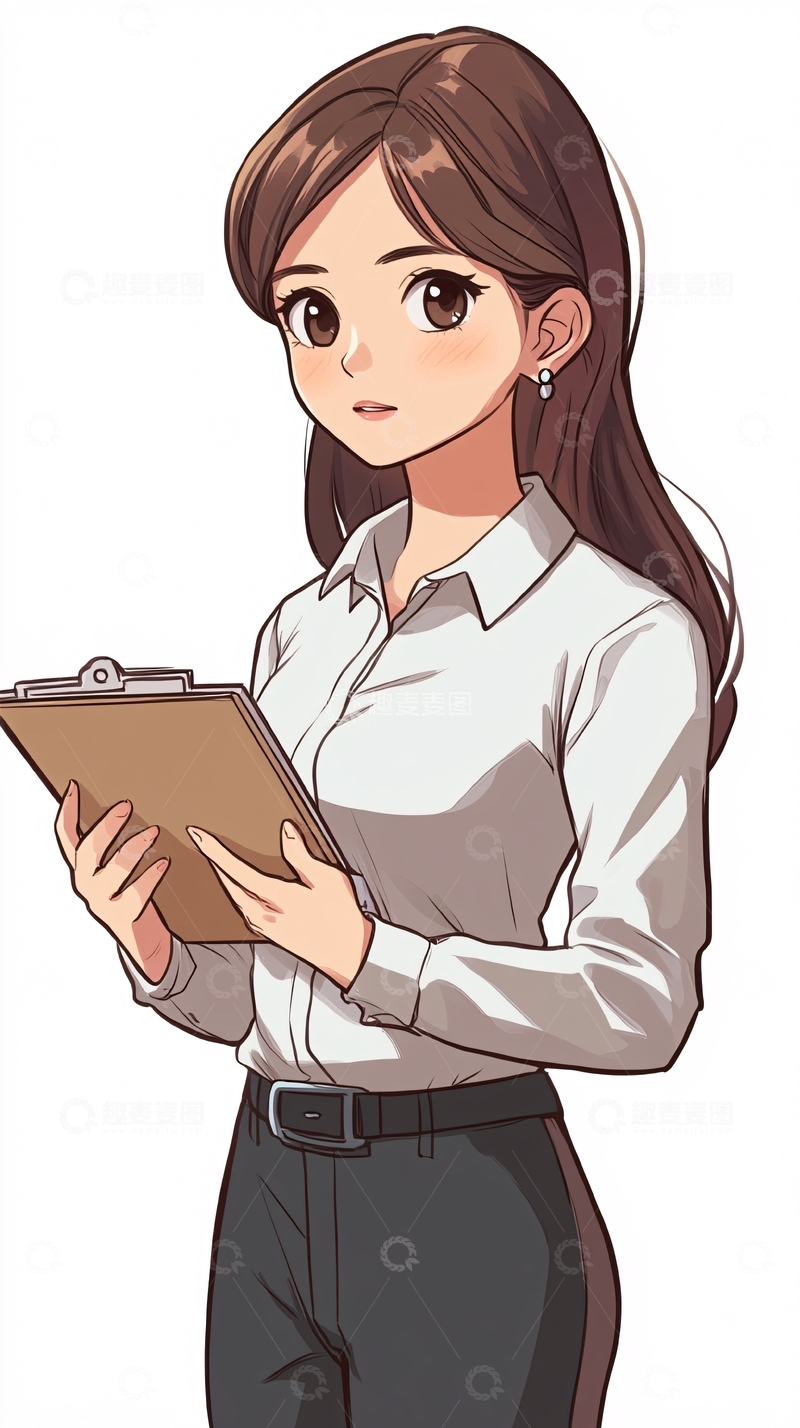 高清大图下载【趣麦麦图】长发美女职业装手持文件夹