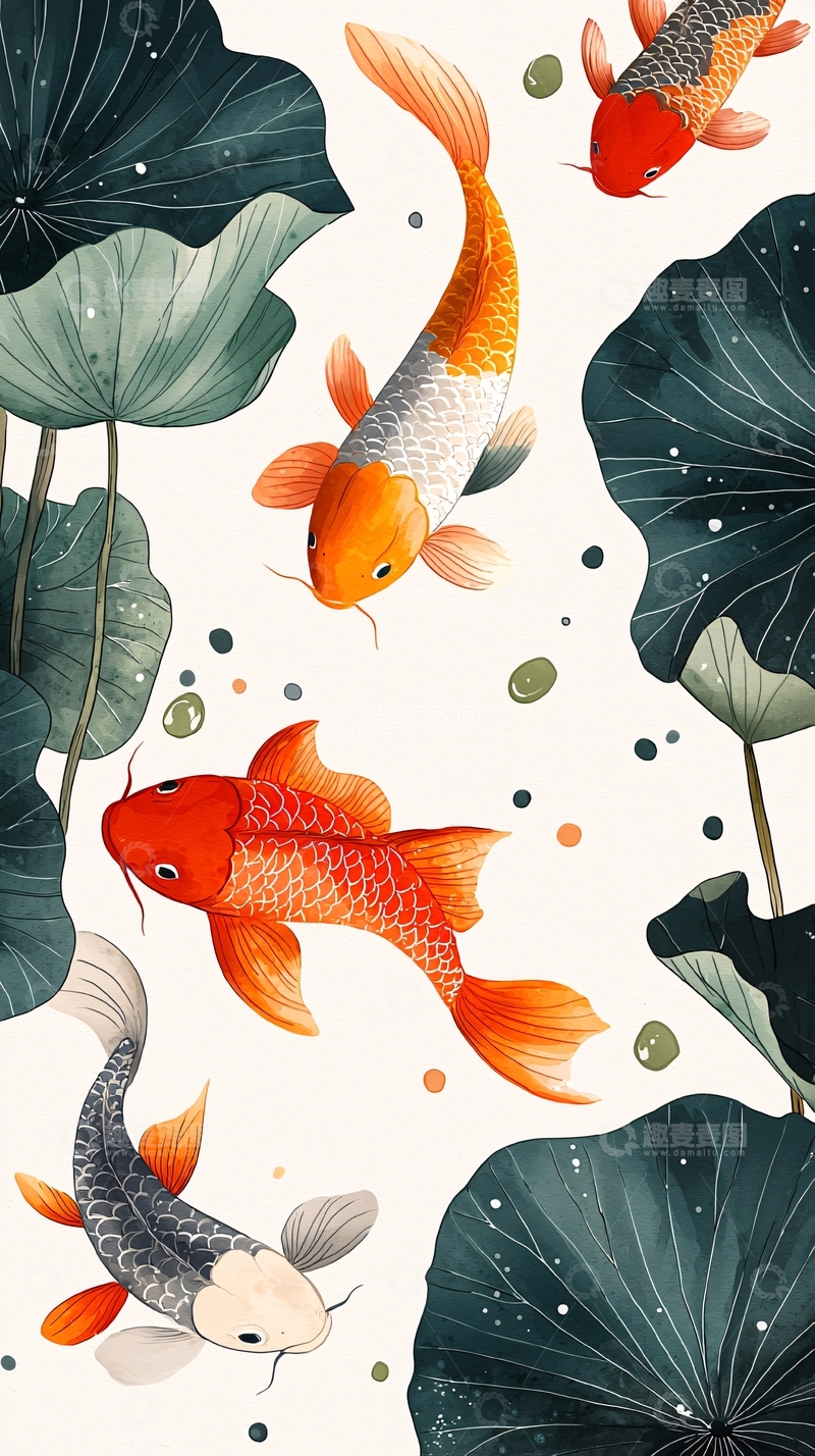 高清大图下载【趣麦麦图】锦鲤水墨画