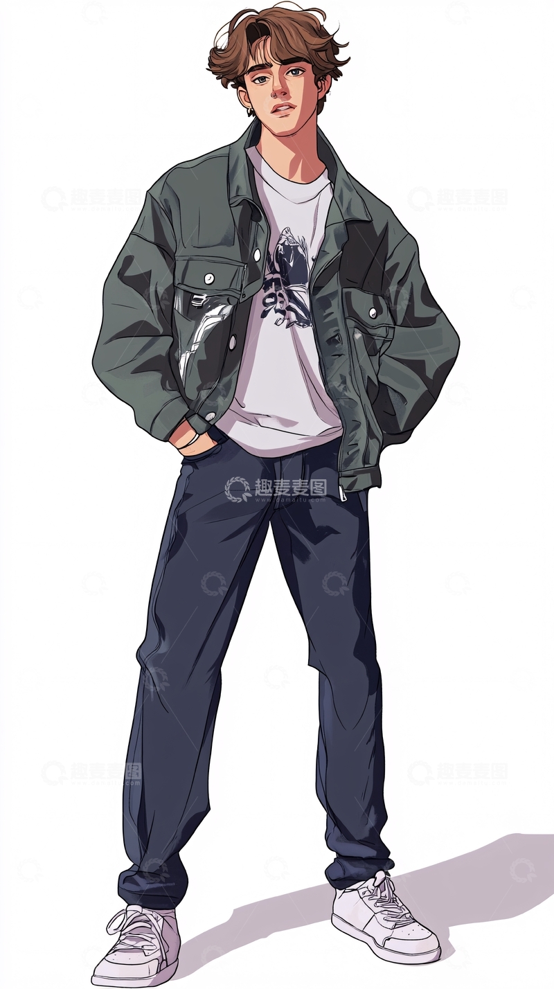 高清大图下载【趣麦麦图】时尚男生插画