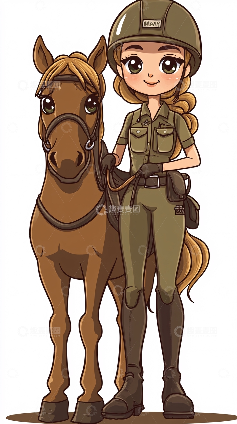 高清大图下载【趣麦麦图】骑马女郎卡通