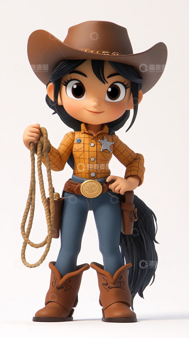 高清大图下载【趣麦麦图】卡通牛仔女郎