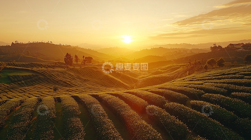 高清大图下载【趣麦麦图】日出茶园景观