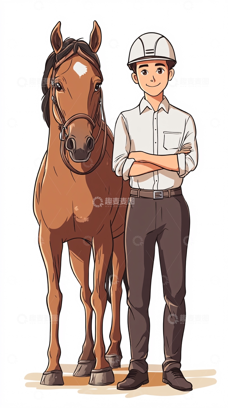 高清大图下载【趣麦麦图】棕色骏马与英俊骑师