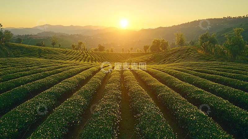 高清大图下载【趣麦麦图】茶园日出