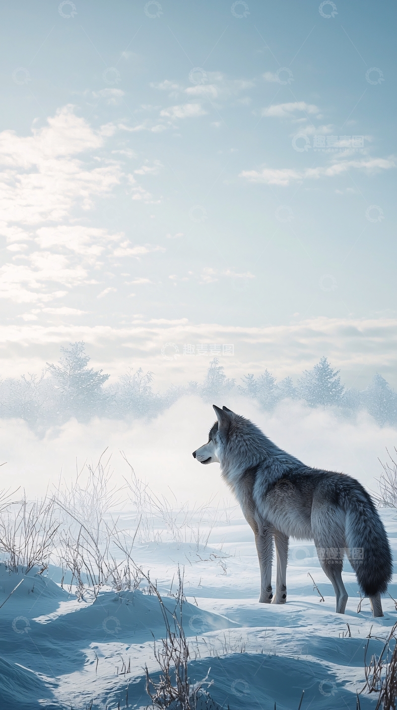 高清大图下载【趣麦麦图】雪地孤狼凝视远方