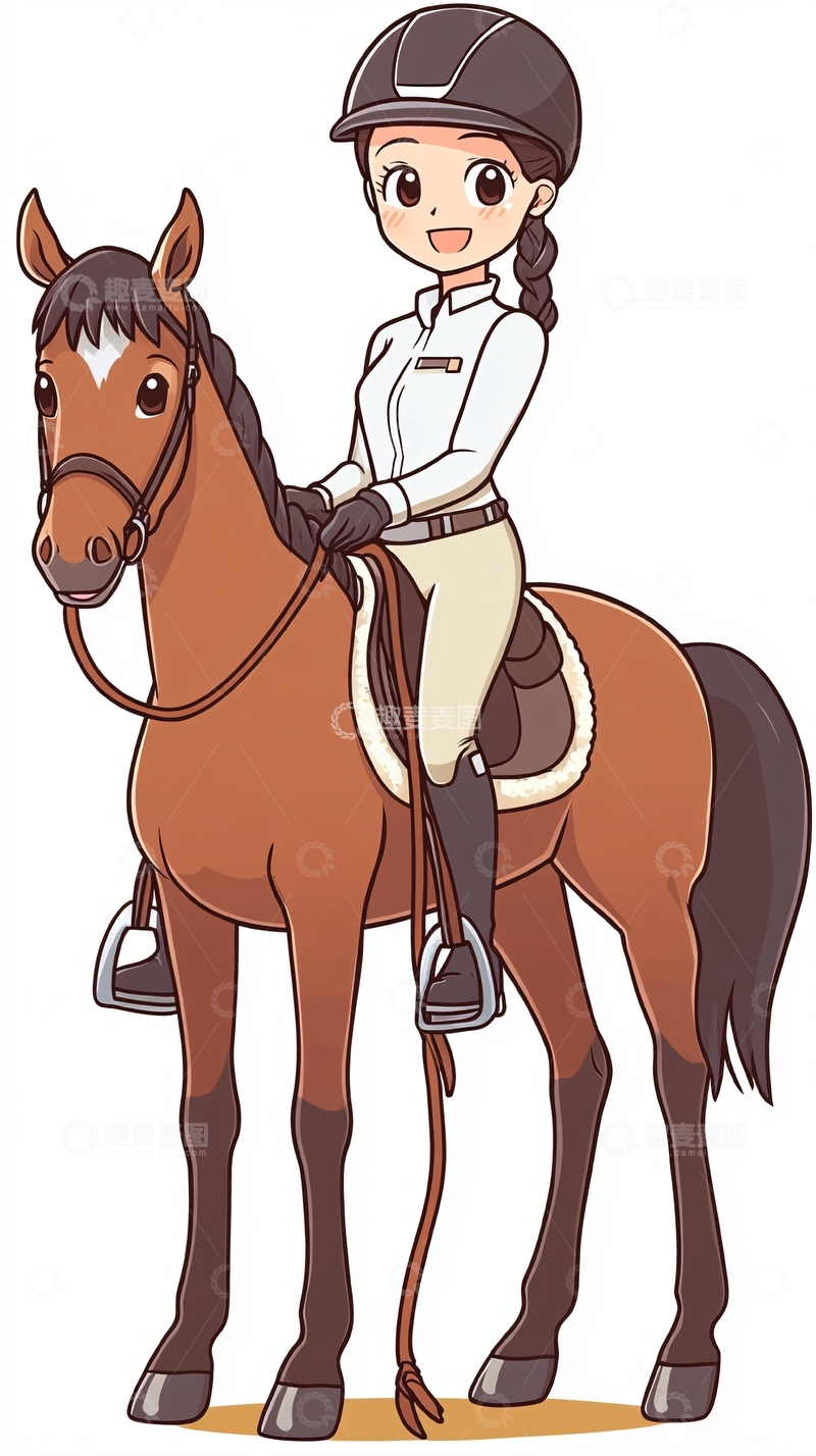 高清大图下载【趣麦麦图】卡通女孩骑马