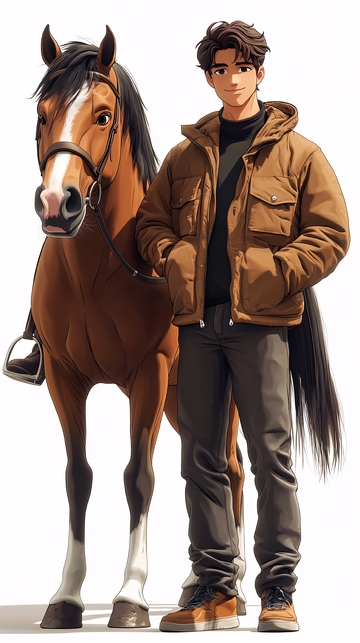 帅气青年与棕马