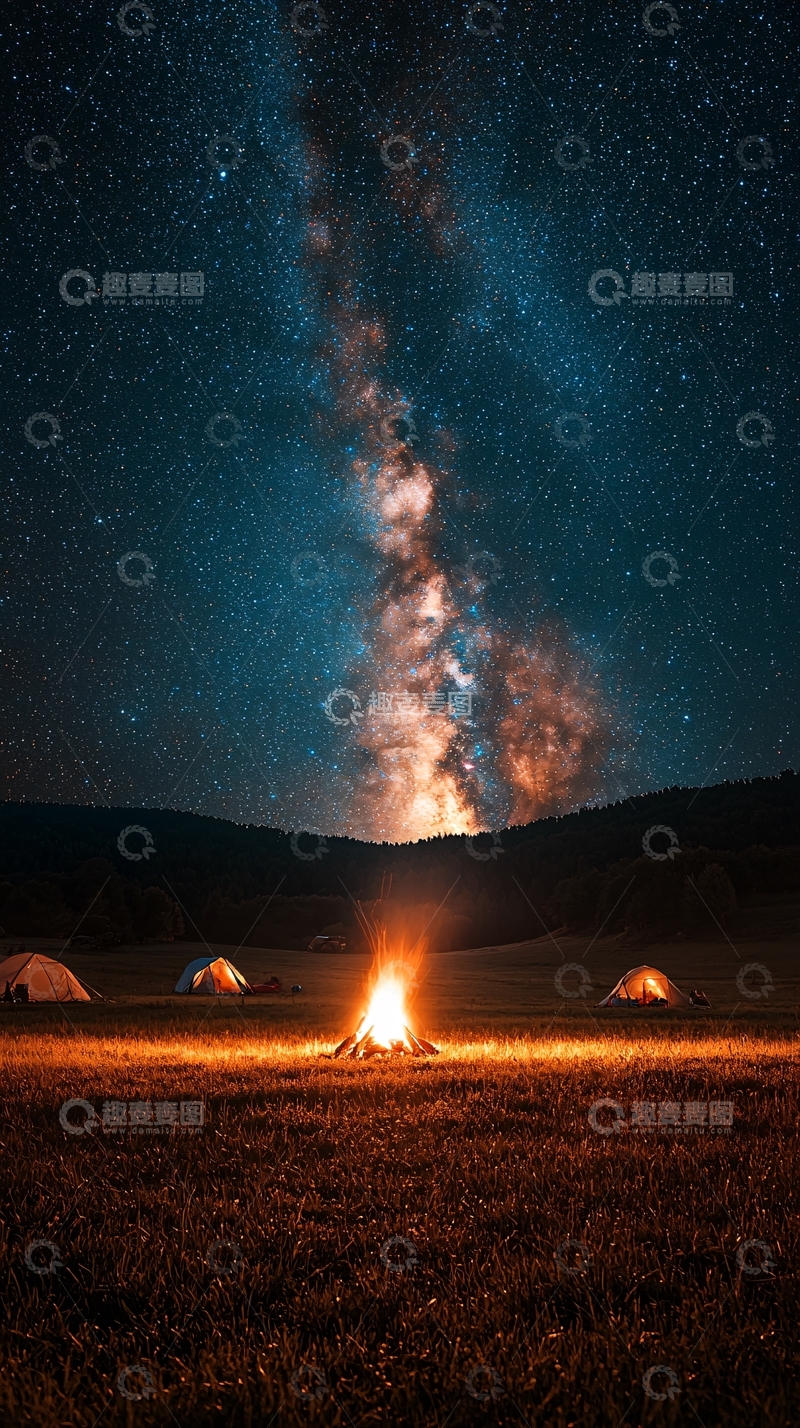 高清大图下载【趣麦麦图】篝火星空下的营地