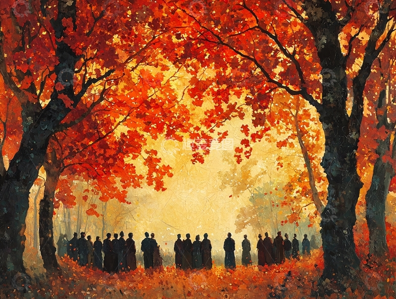 高清大图下载【趣麦麦图】秋日森林中的人群聚集