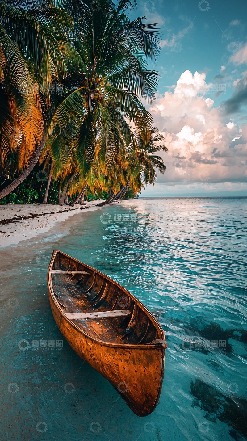 高清大图下载【趣麦麦图】热带海滩木船风景