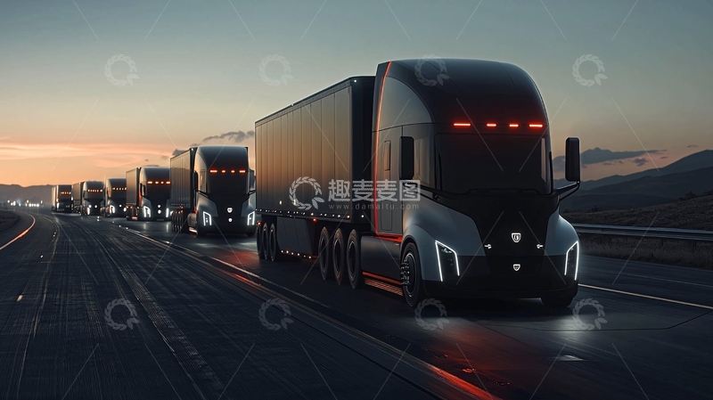 高清大图下载【趣麦麦图】未来卡车车队公路行驶