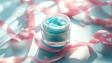 蓝丝带环绕的护肤霜