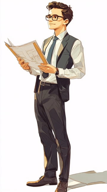 戴眼镜西装男阅读文件