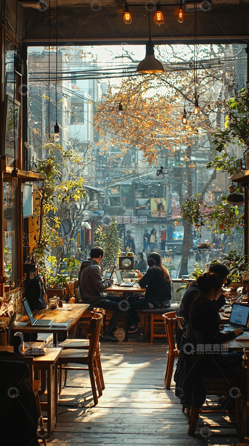 高清大图下载【趣麦麦图】阳光洒进咖啡馆