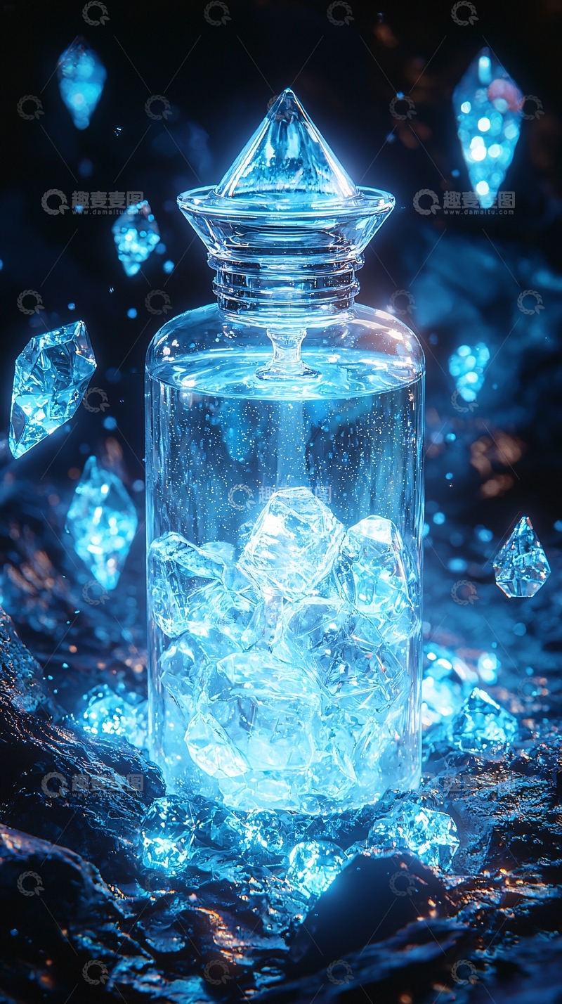 高清大图下载【趣麦麦图】蓝色水晶瓶
