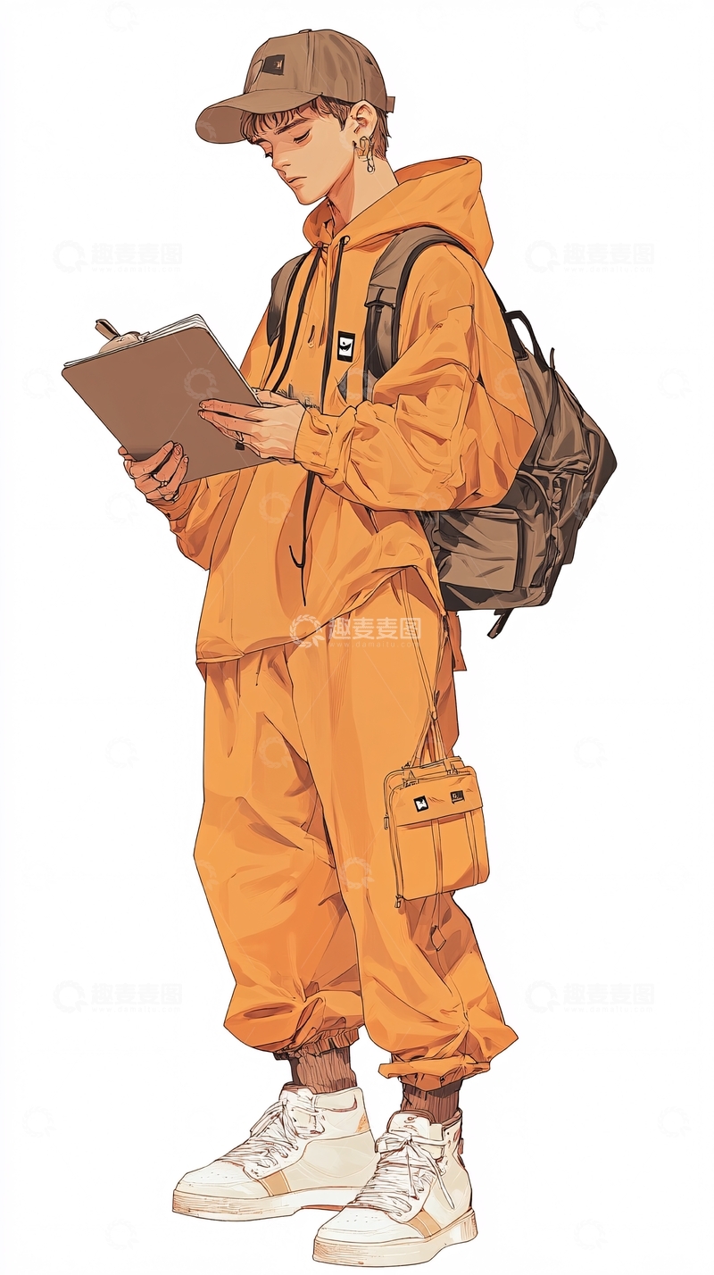 高清大图下载【趣麦麦图】橙色套装男生