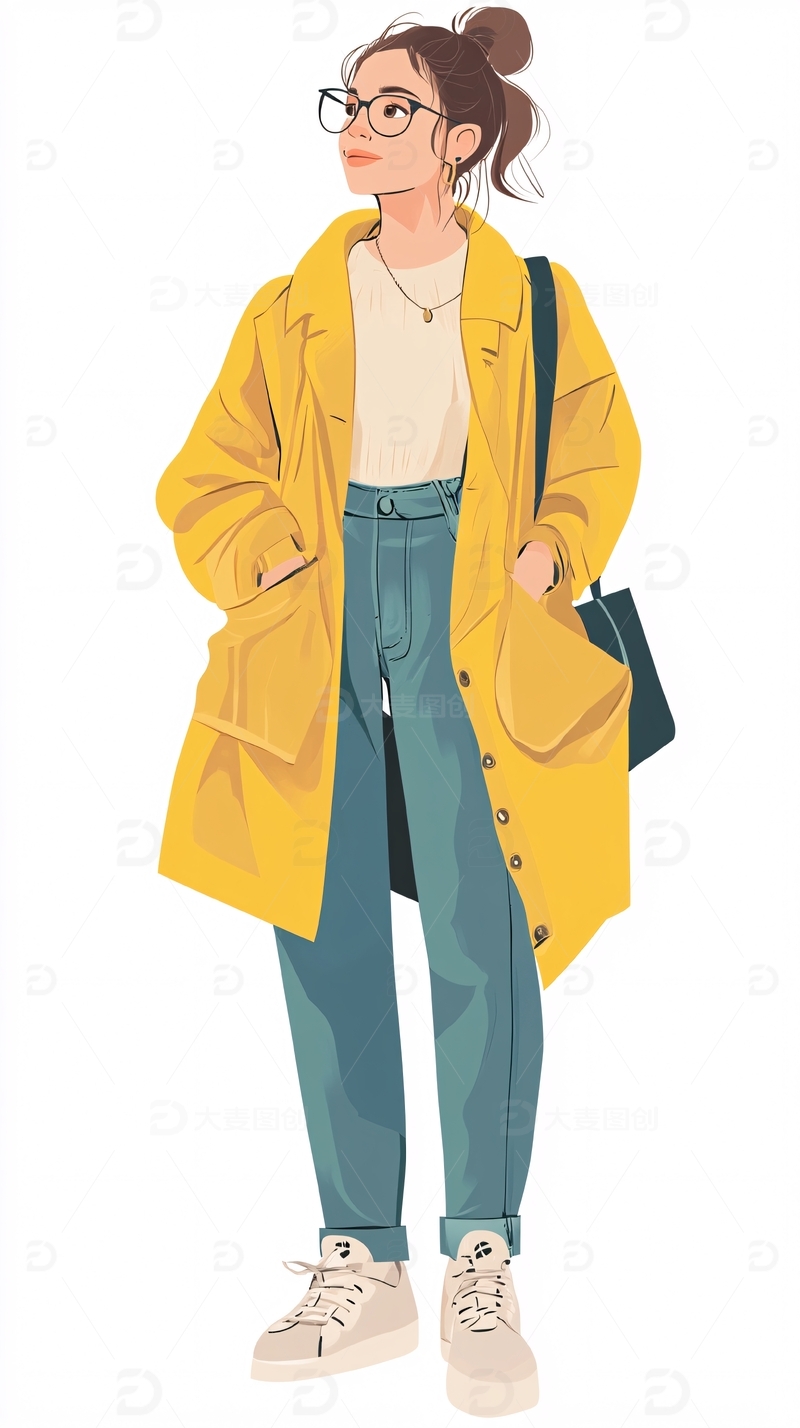 高清大图下载【趣麦麦图】穿着黄色外套的女孩