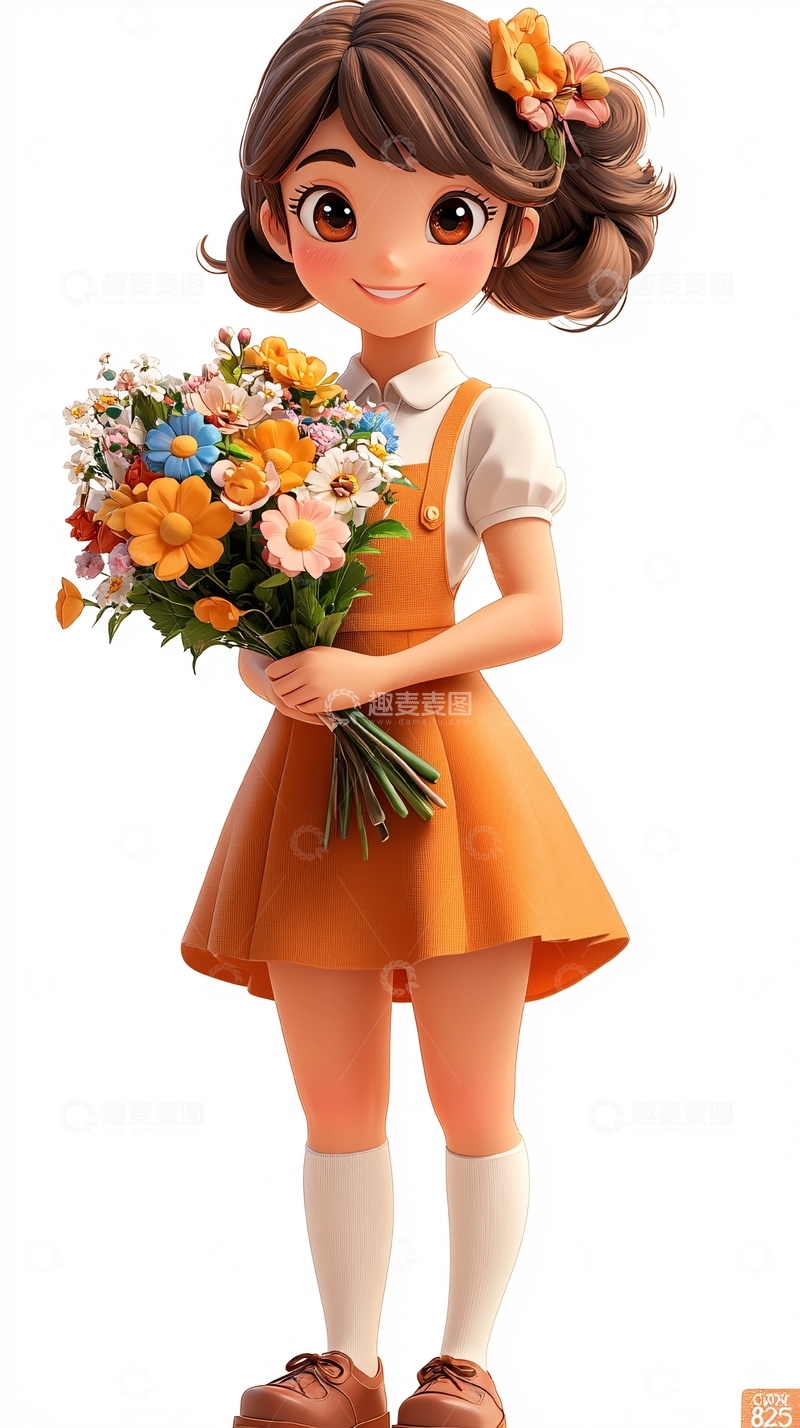 高清大图下载【趣麦麦图】可爱女孩鲜花卡通