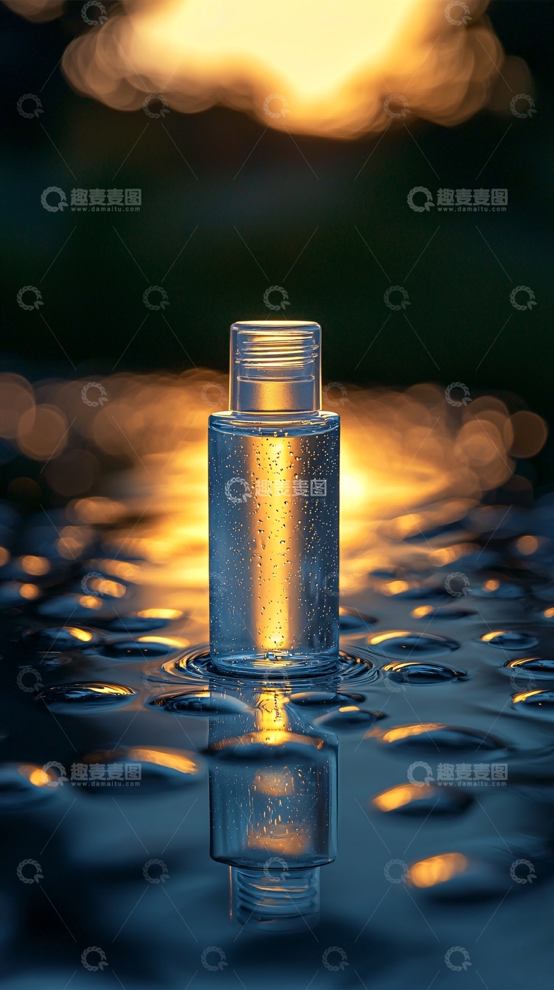 高清大图下载【趣麦麦图】瓶装液体在水面上反射光芒