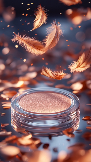 羽毛飘落的粉饼展示