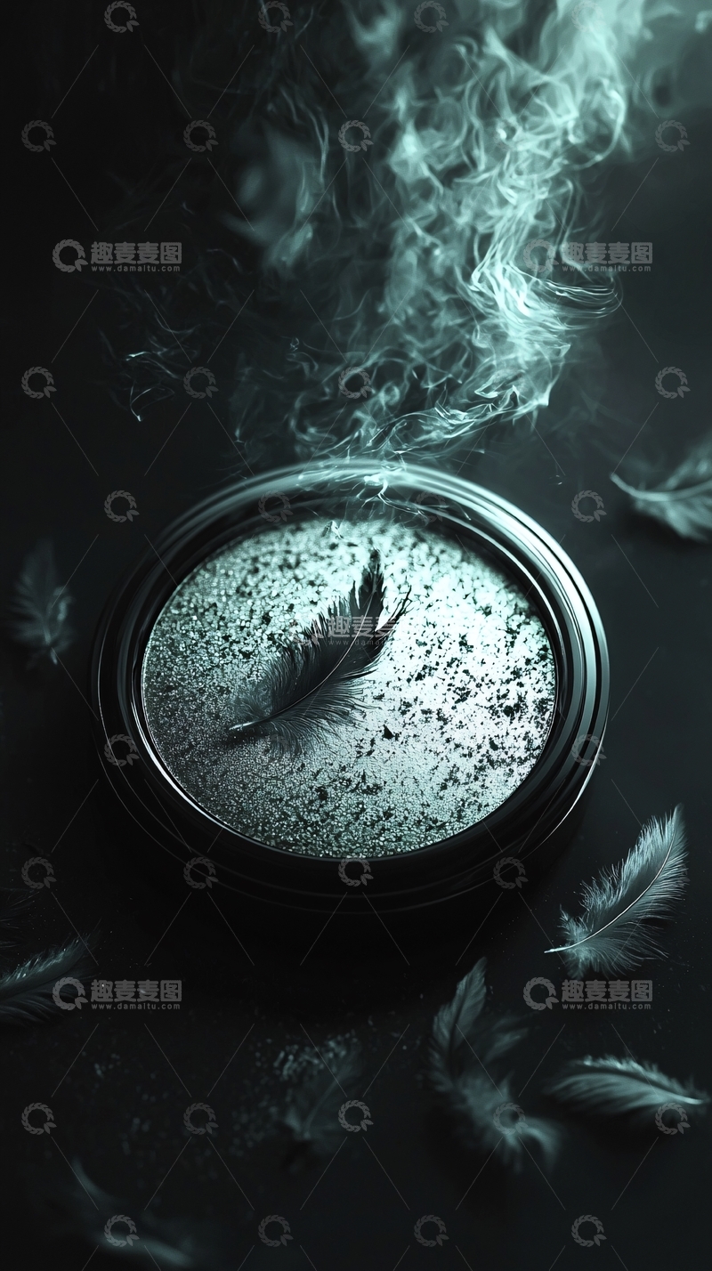 高清大图下载【趣麦麦图】羽毛与烟雾在一个圆形容器中