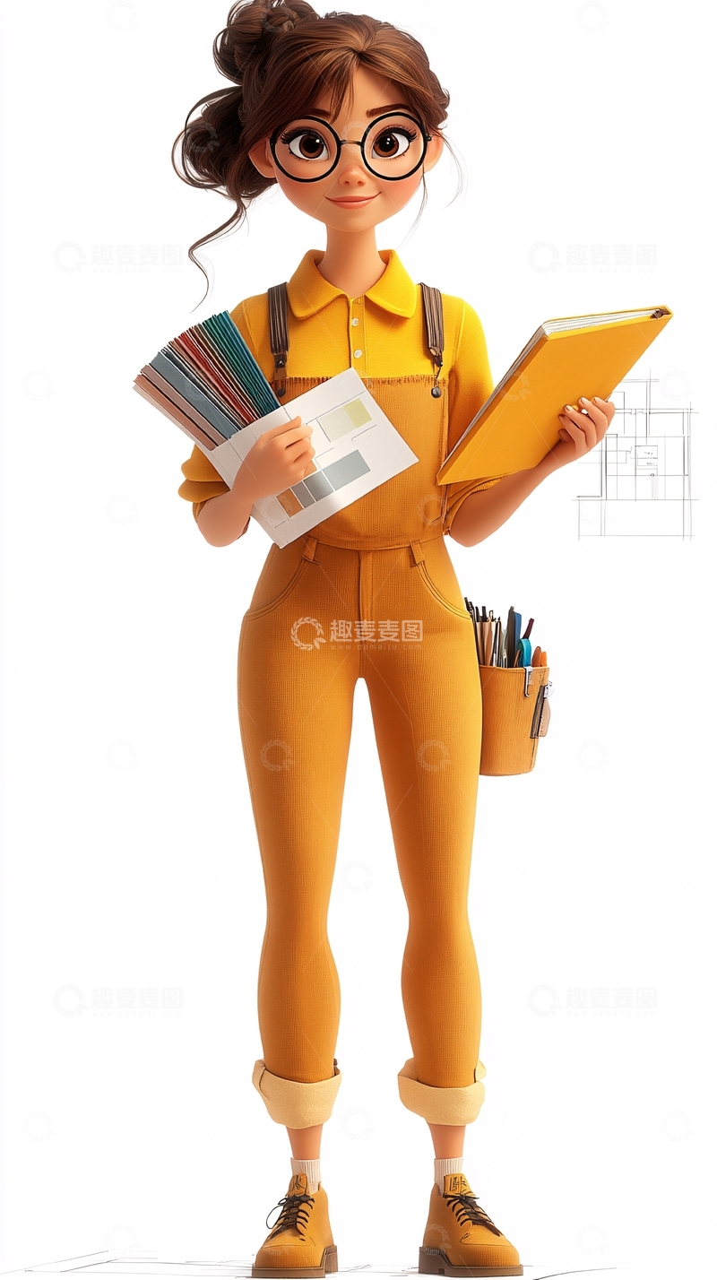 高清大图下载【趣麦麦图】可爱卡通女生设计师