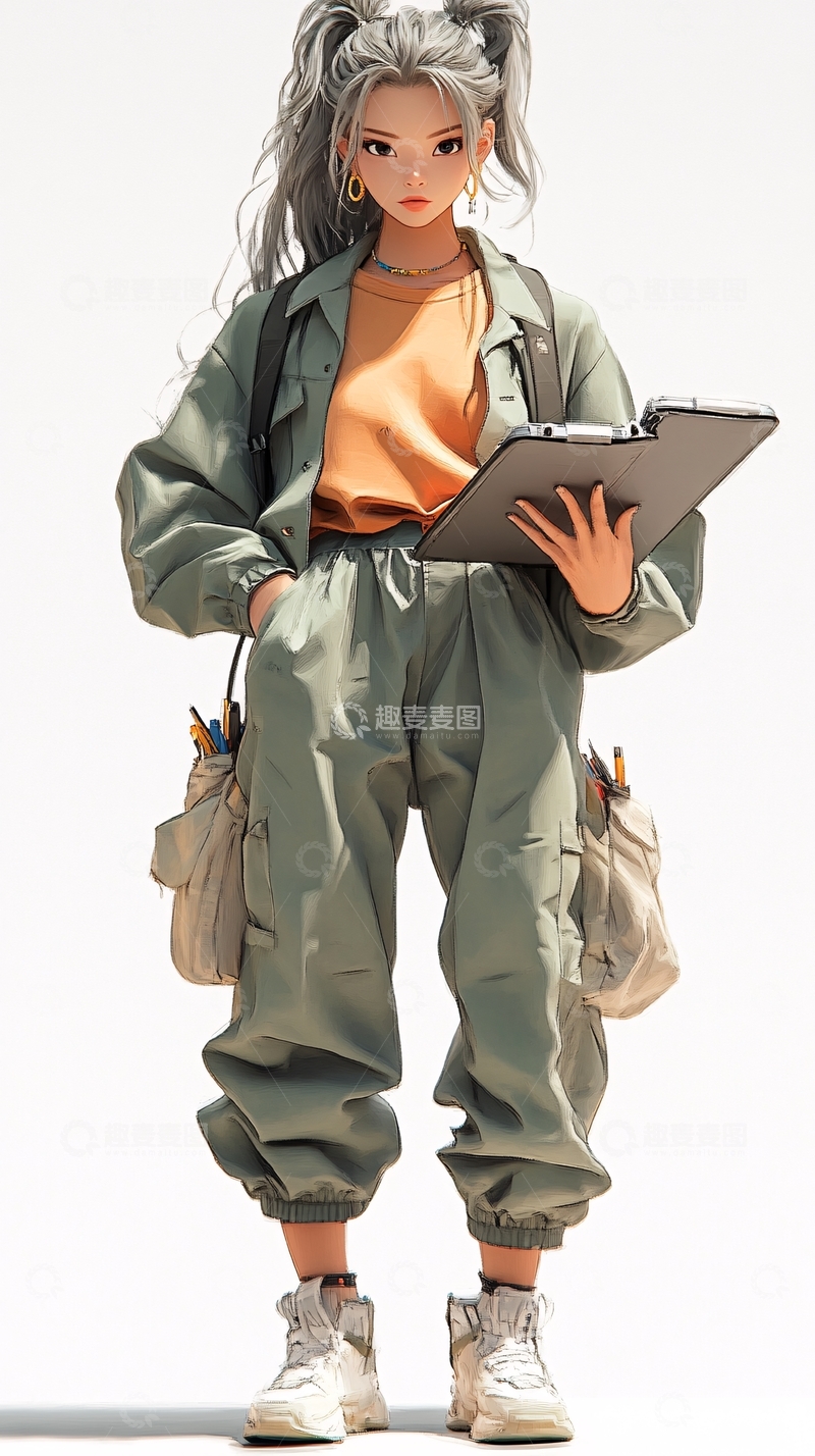 高清大图下载【趣麦麦图】灰色头发女孩