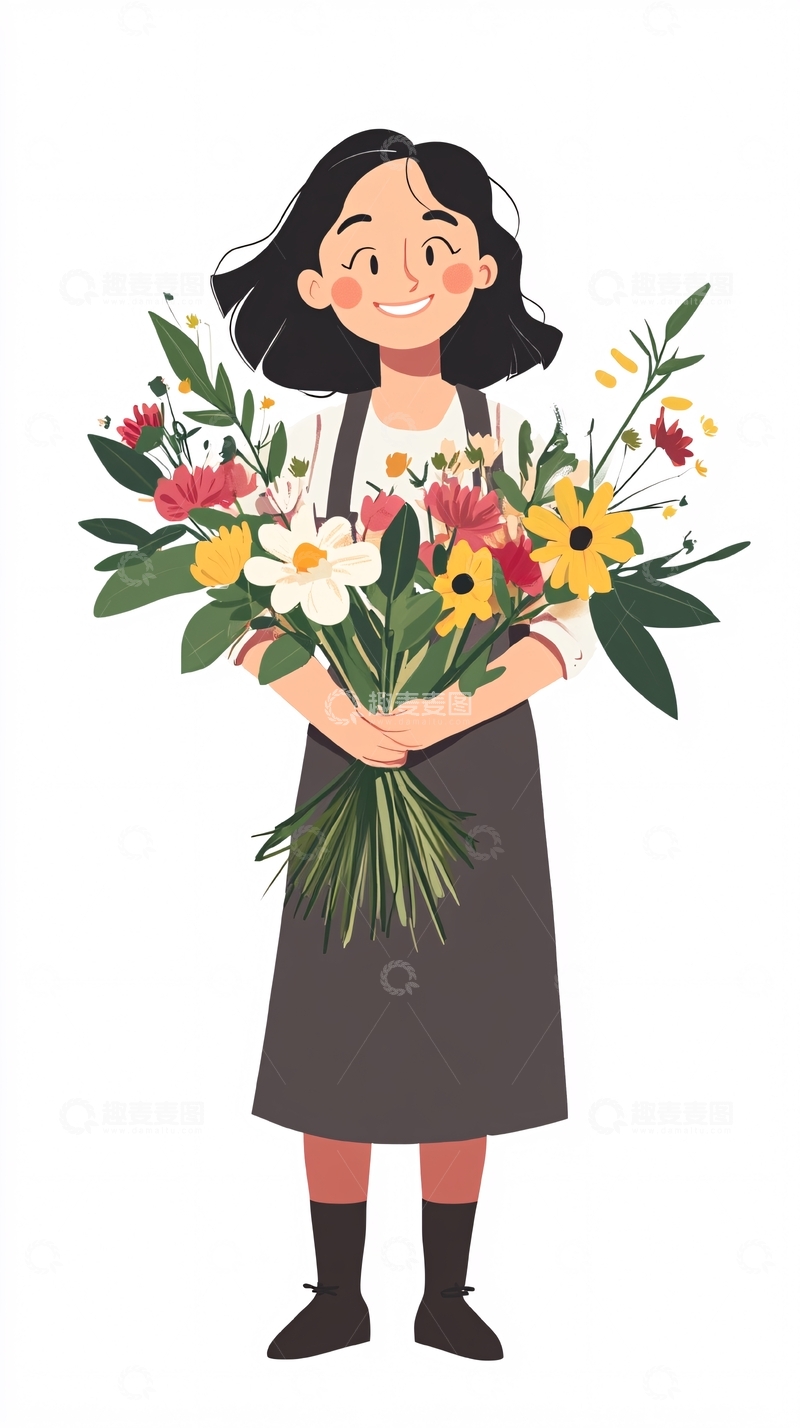 高清大图下载【趣麦麦图】女孩抱着鲜花