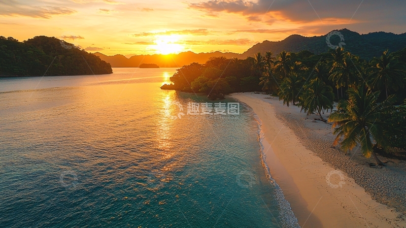 高清大图下载【趣麦麦图】金色阳光洒在热带海滩上
